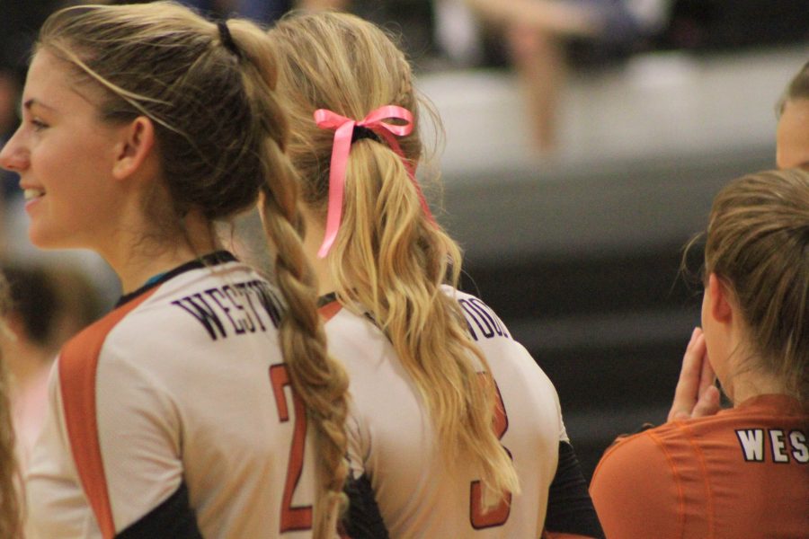 Annie Rose Leggett ‘17 wears a pink bow in her hair in support of breast cancer awareness.