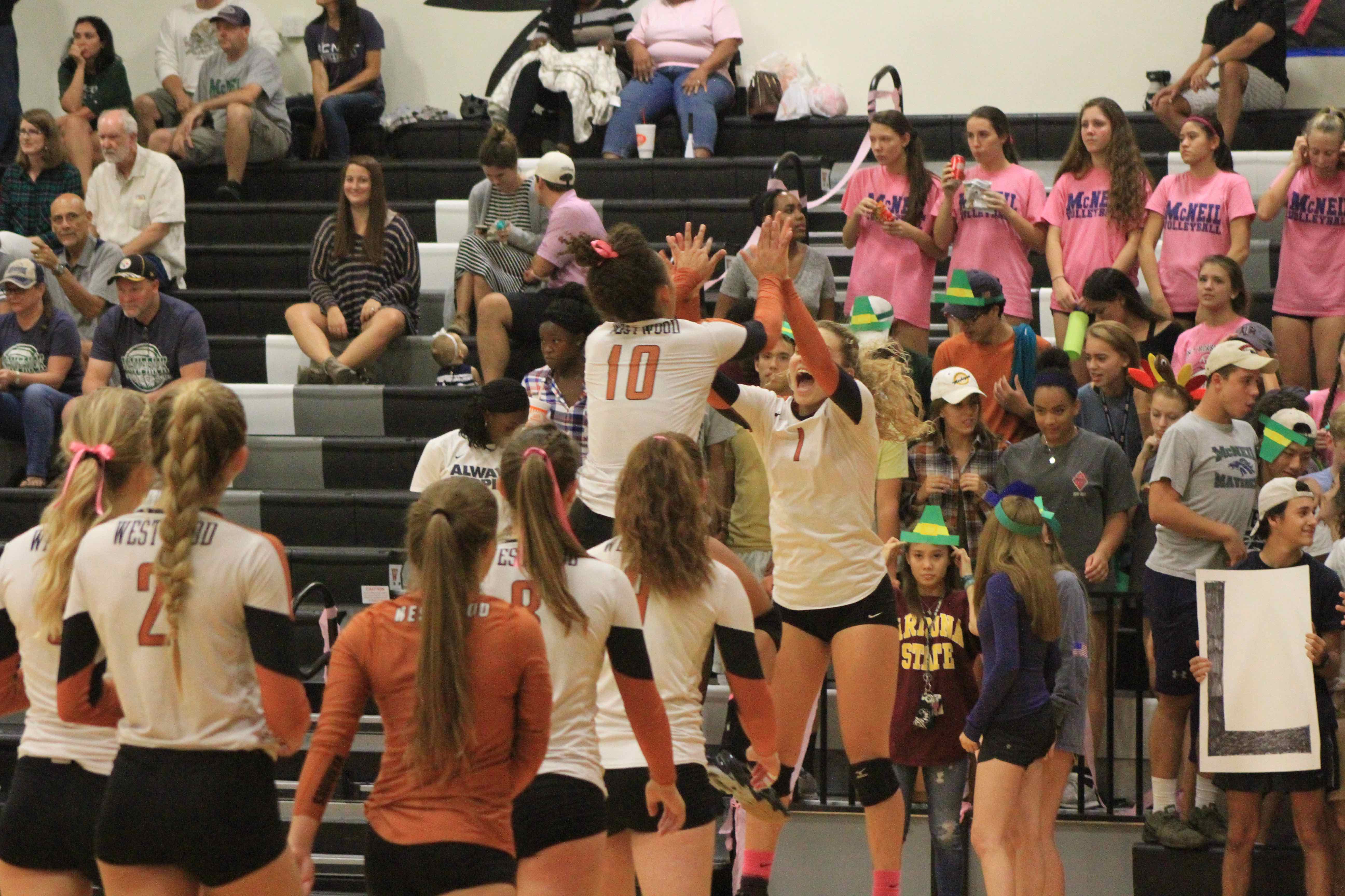 Varsity+Volleyball+Sweeps+McNeil+In+Annual+Breast+Cancer+Awareness+Game