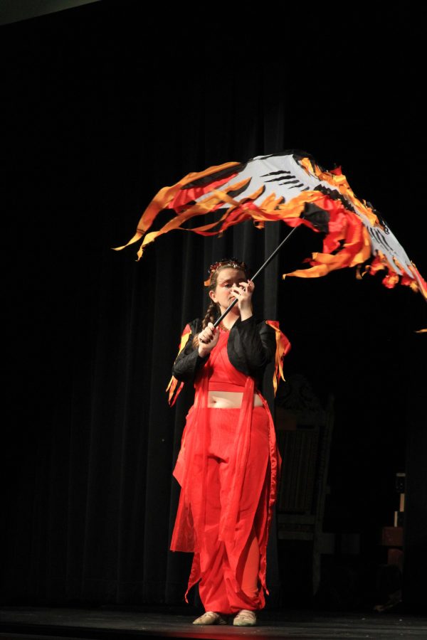 Seren Lind 19 plays the roll of the silent firebird turned into a princess at the end of the show.