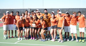 The varsity tennis team poses with their regional runner trophy. Photo courtesy of Westwood Tennis. 