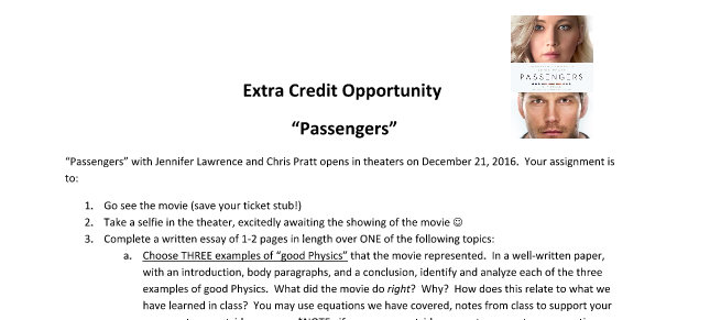 Passengers Extra Credit Opportunity