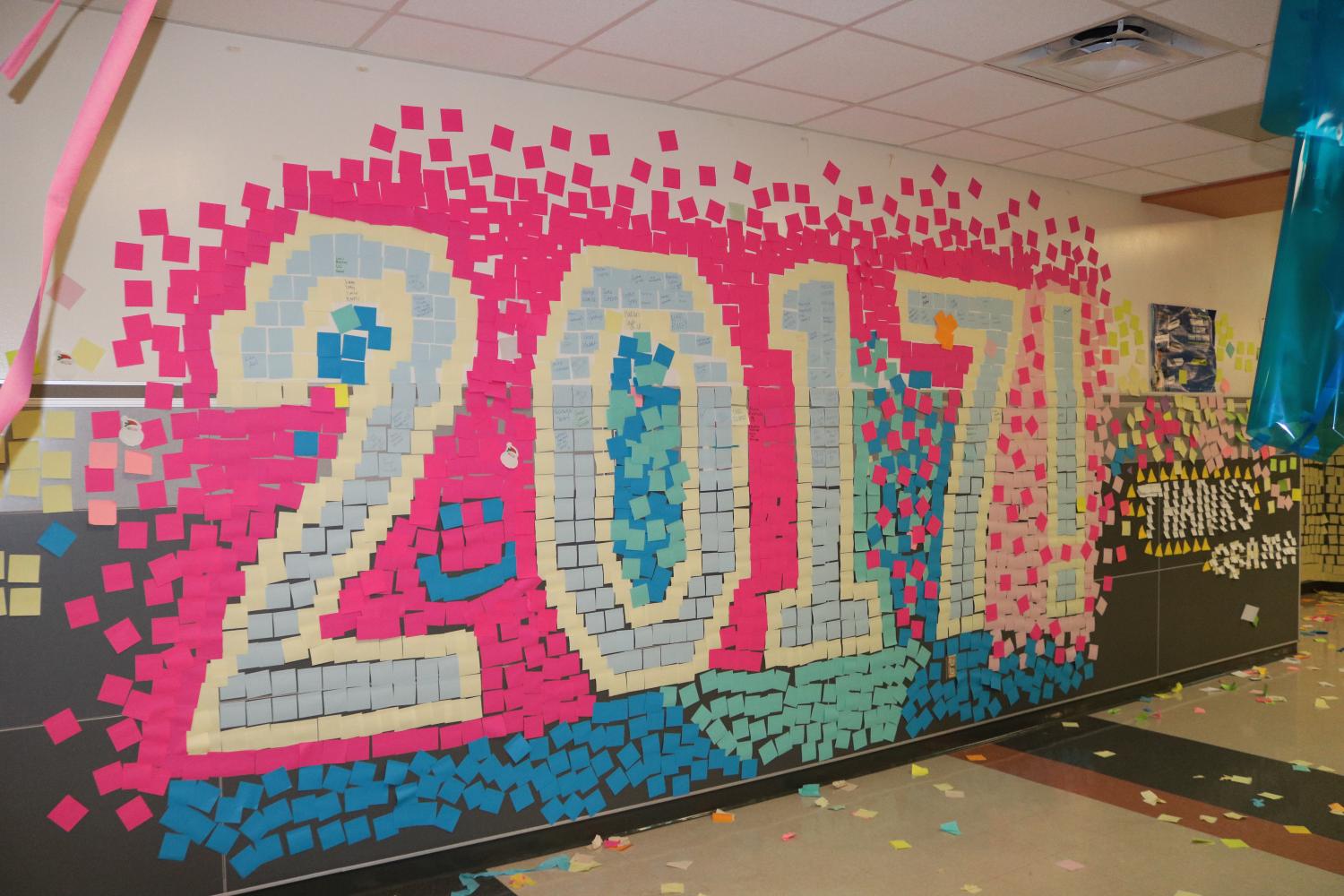 Seniors make sure students and faculty know who left the sticky notes. 
