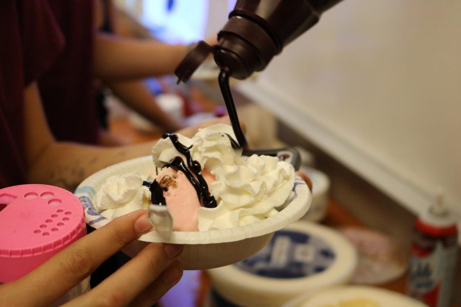 Club members perfect their ice cream masterpieces. 