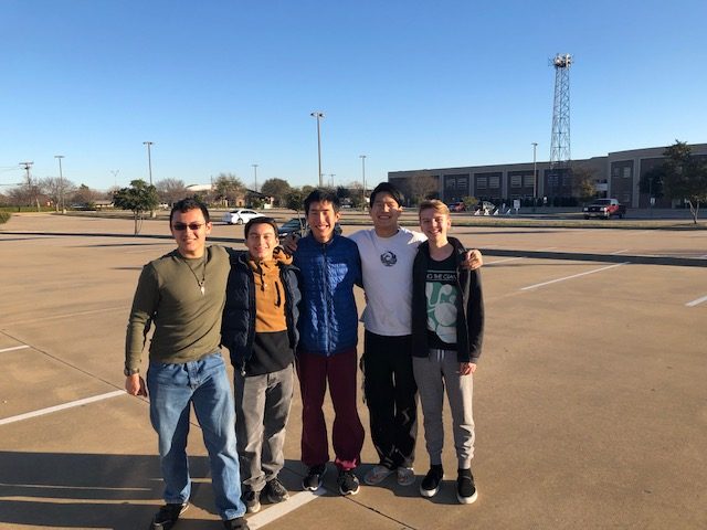 Nathaniel Thomas 20, Chase Scelsi 18, James Yan 18, Alex Chao 18, and Adam Perry 20 stand together after being named Texas All State Musicians.