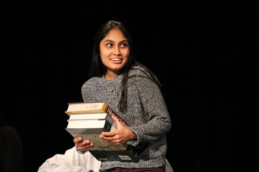 Sanika Nayak 18 acts out her part in the senior skit. Memeweaver.