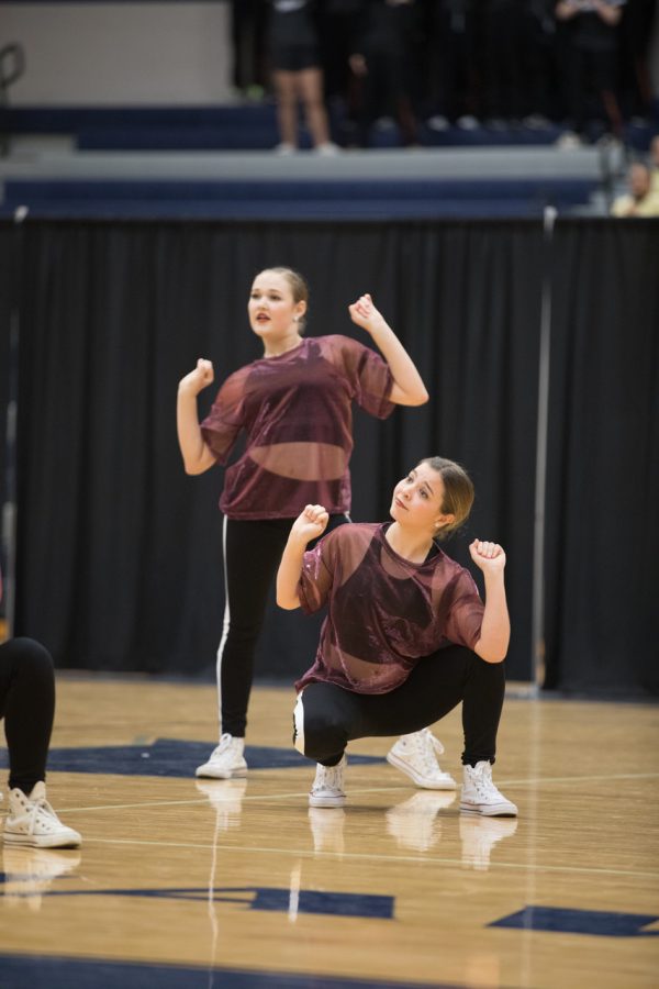 Hallie Klein 19 and Jenna Weatherbie 18 strike a pose during their Hype performance.