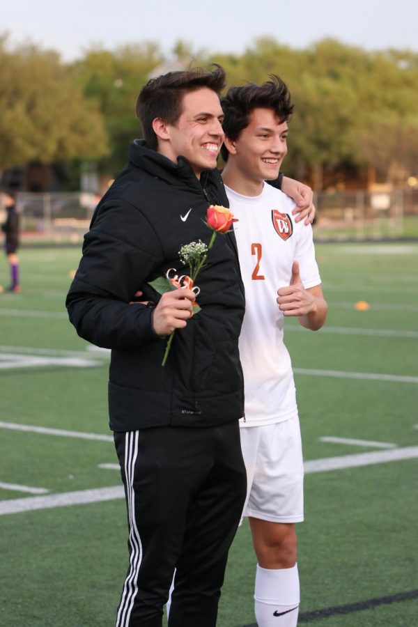 Daniel Garcia 18 and Jack Elliott 19 pose for a picture during Senior Night recognition.