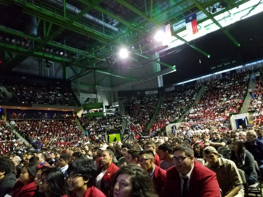 A massive crowd gathers to watch the SkillsUSA State award ceremony.