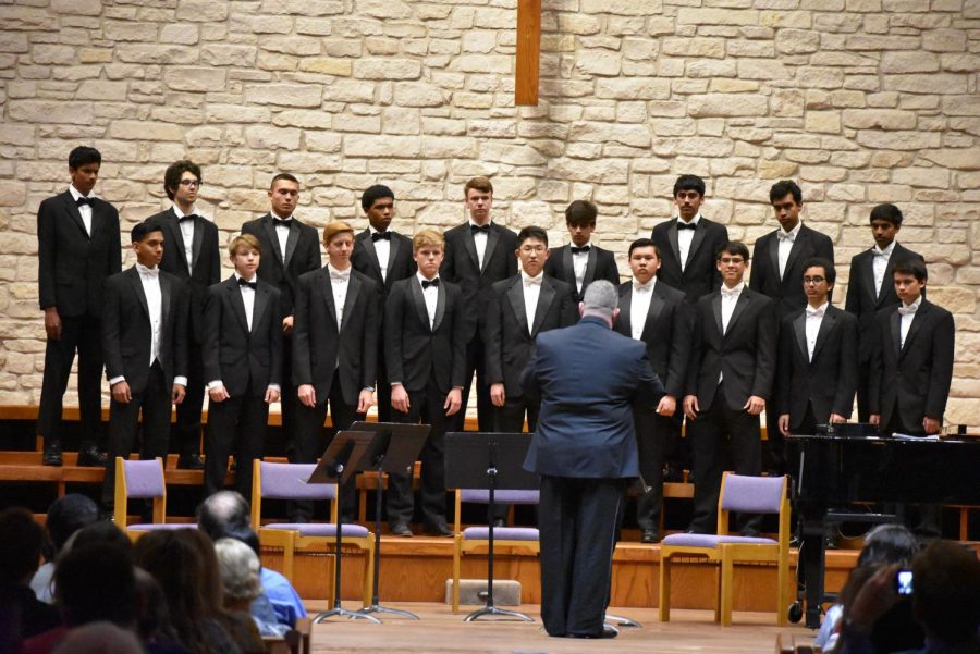 The Mens Varsity Choir performs in the final concert of the year. 