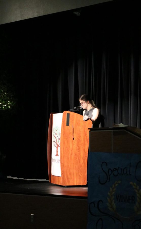 Ms. Sydney Weigand opens the awards with a speech about Special Olympics.