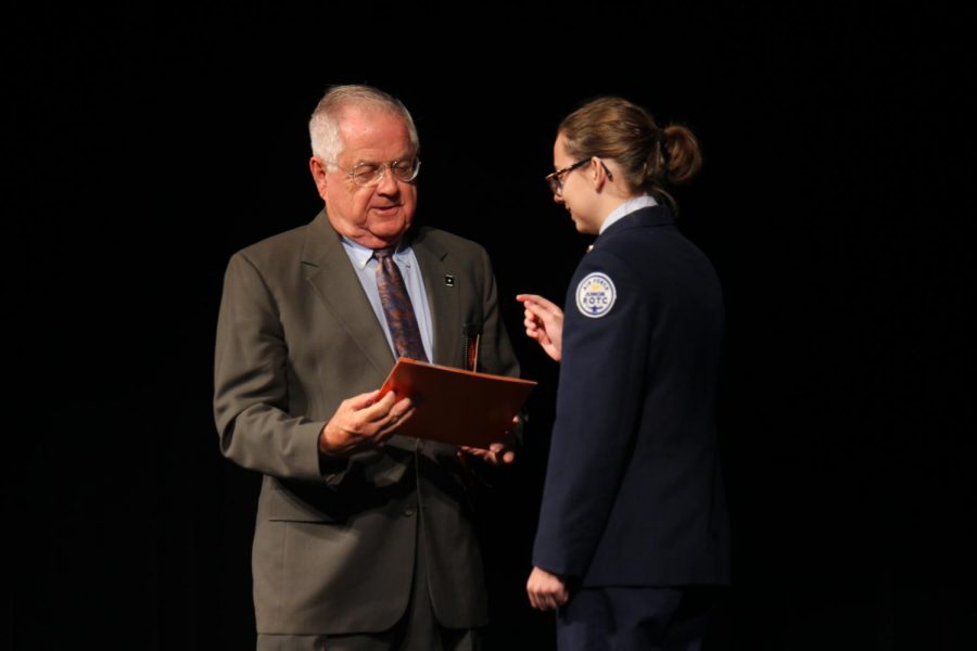 Lena Greene 20 is given a national award by one of the national awards presenters.
