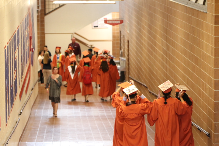 Students walk the halls of Canyon Vista Middle School.