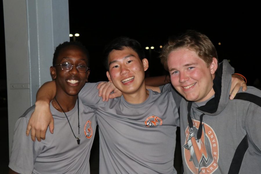 (Left to right) Seniors Muhozi Nintunze, Andrew Ji, and Jackson Green prior to their finals performance. 
