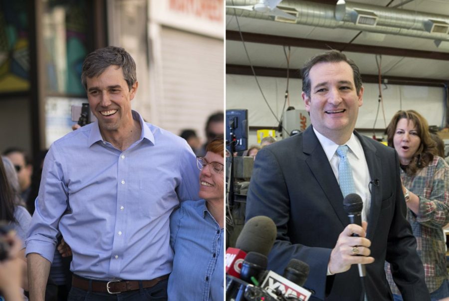Left: U.S. Rep. Beto ORourke campaigning in El Paso in 2018; right: Ted Cruz campaigning for the U.S. Senate in 2012.