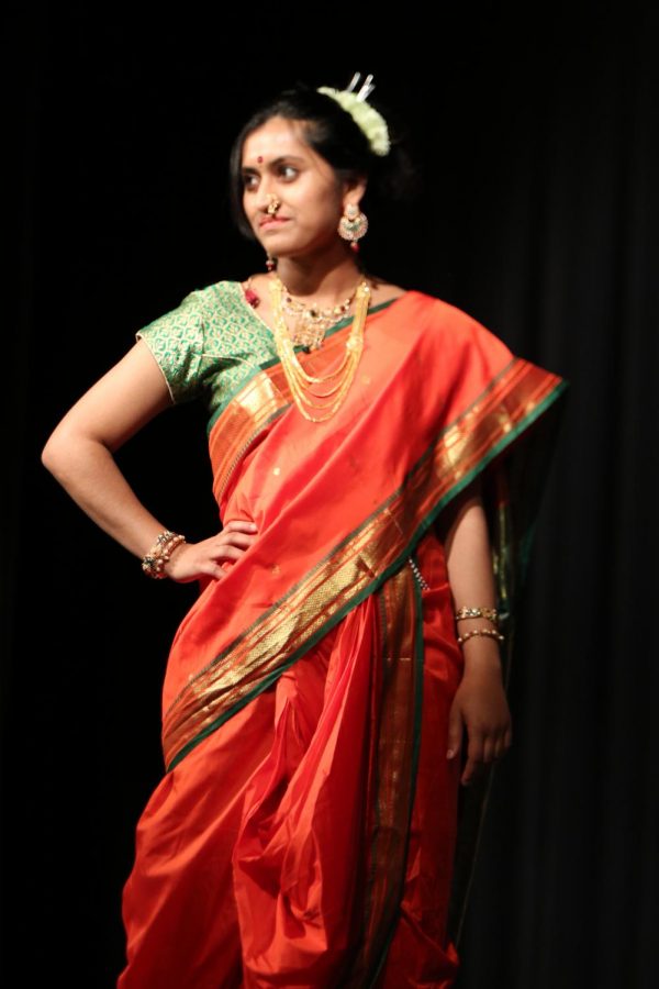 Gauri Pargaonkar 19 represents central India in the fashion show with traditional Maharashtrian attire.