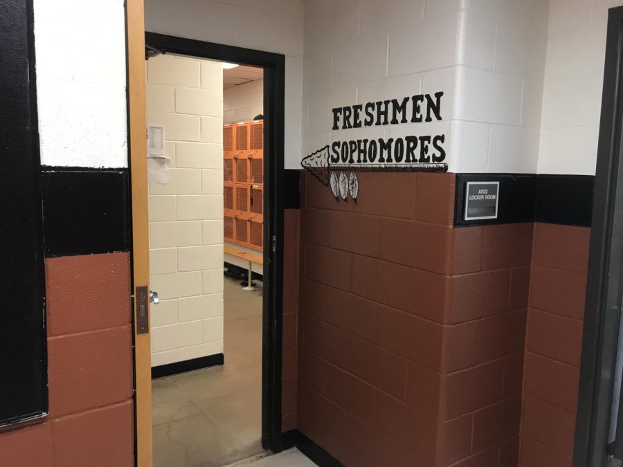 A football locker room at Westwood High School.