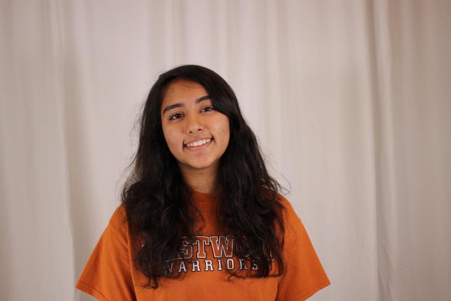 Showing off some school spirit, Anouka Saha '21 sports a Westwood shirt on the fourth day of Howdy Week.