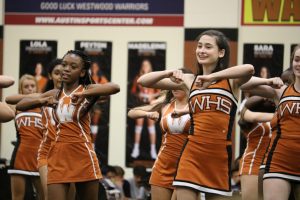 Cheerleaders perform at a pep rally on Sept. 9, 2019.