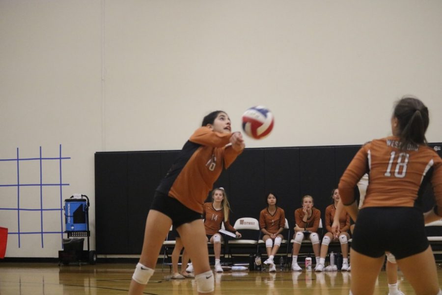 Eliana Oquendo 23 bumps the ball and gets it over the net. Oquendo was the last one to hit the ball, saving it from allowing the Cedar Ridge from winning the point. 