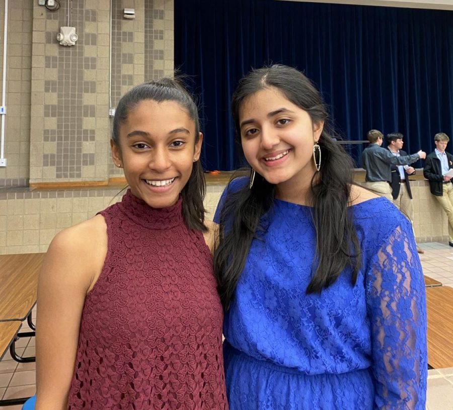 Apoorva Gobburu 22 and Devanshi Verma 22 pose prior to performing. Both soloists advanced to state Solo and Ensemble.