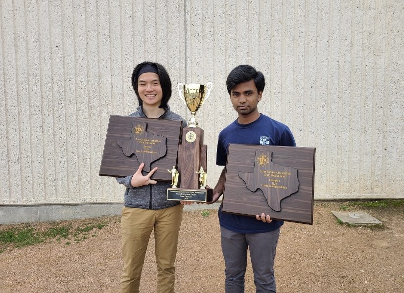 Daniel Shi 20 and Vikas Burugu 20 pose for a picture. They won first place in the policy debate division for the state tournament.