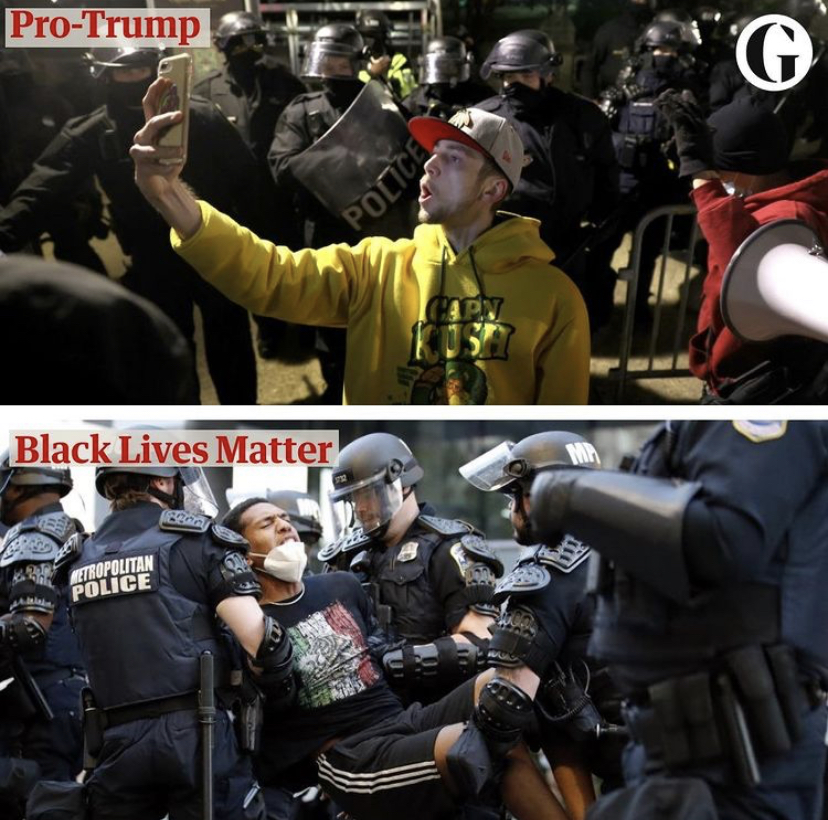 The startling difference in police conduct against Black Lives Matter protestors and the rioters that illegally entered the Capitol highlights a systemic racism issue in our society and unsettles us, as we view our nation as the land of justice. Photo courtesy of @guardian