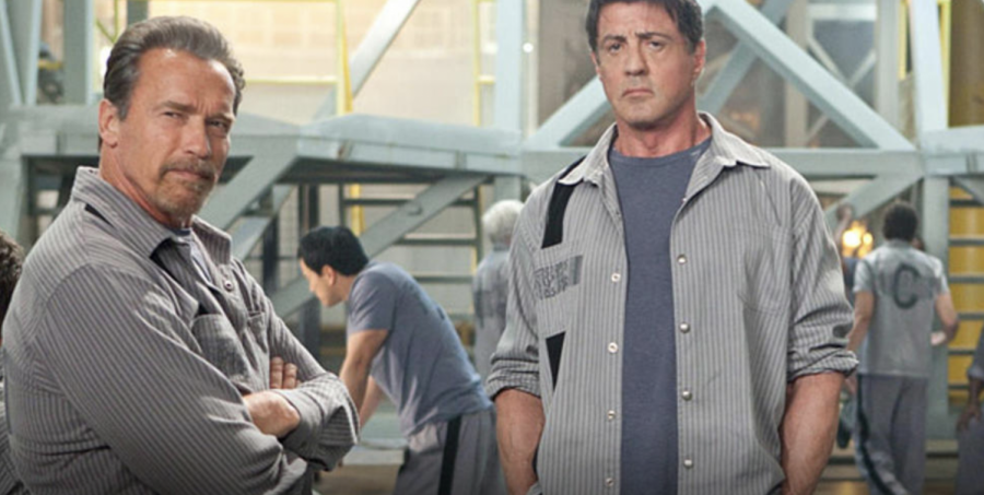 Arnold Swarzenegger and Sylvester Stallone flop in action movie Escape Plan.  Photo courtesy of Screen Crush
