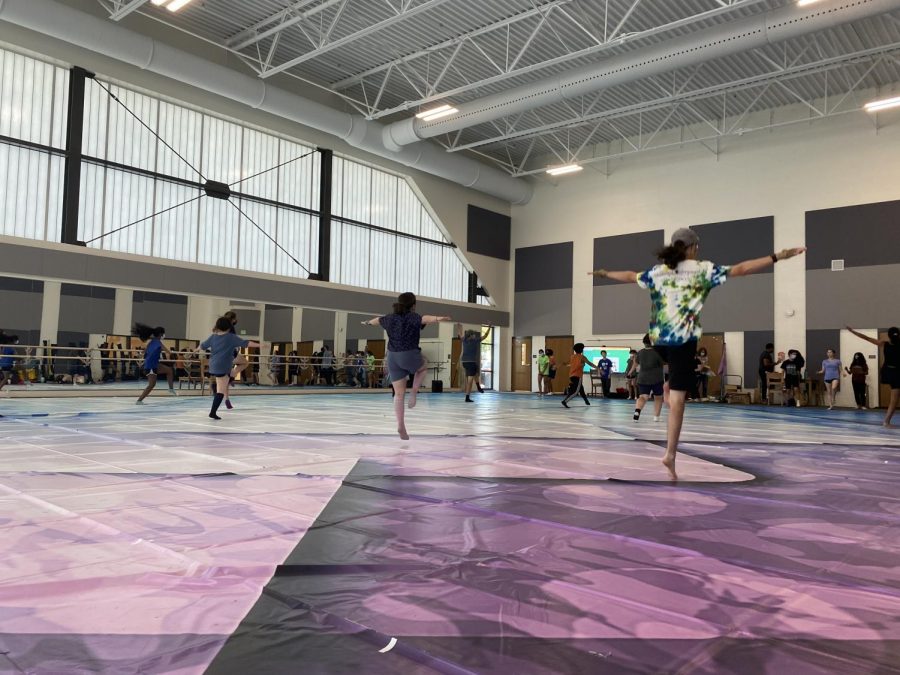 Color Guard dancers practice in the new studio space. The new dance studios were finally finished on Monday, Sept.20. 