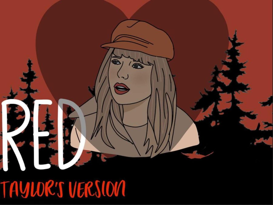 On Nov. 12, Taylor Swift released her highly anticipated version of Red. An expressive vignette of heartbreak, Red (Taylors Version) intensifies the magic of the acclaimed album. Graphic by Hadley Norris. 