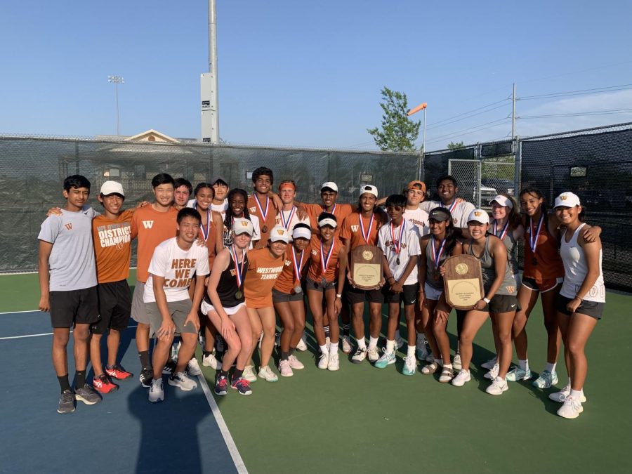 The Varsity Tennis Team placed in all five tournament events of one of the most difficult UIL districts in the state. Photo courtesy of Westwood Tennis.