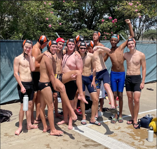 After a big win in their season opener against Midway, the boys' water polo team are all smiles. This was their first ever UIL based match where the team not only won, but did so with a lot of new faces. "It was really fun," newcomer Ben Meijers '25 said. "We got a good amount of time in the water, and while we were there the veteran players really helped us out."