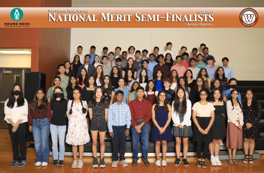 National Merit Semifinalists pose for a group photo. In order to qualify to be a semifinalist, Seniors had to score highly on their Junior year PSATs.