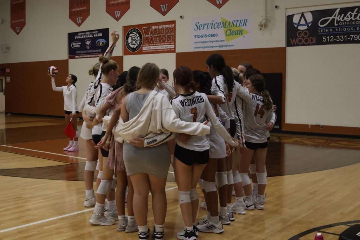 The Lady Warriors gather together during their 1 minute time out in the first set. Communication and teamwork were a big focus in practice to start the season. No [I dont have one favorite Volleyball memory] because all of them are my favorite Kariza Guerra 26 said.  