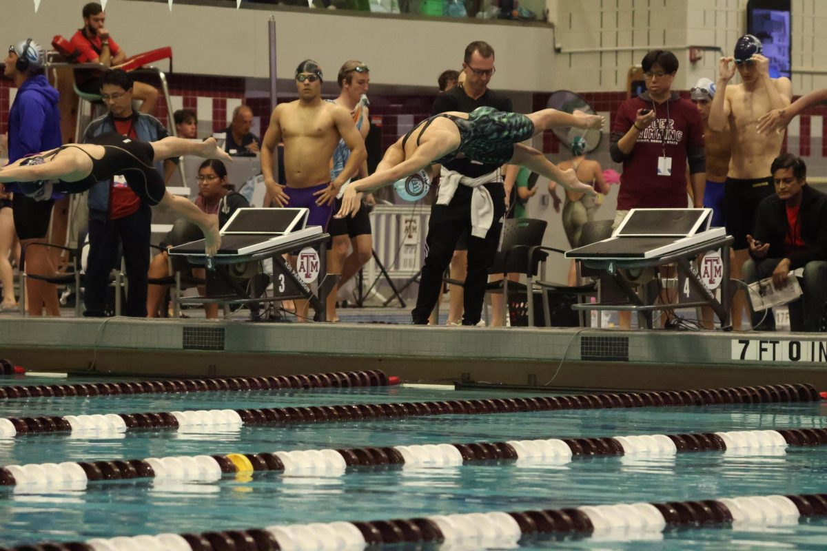 Flying off the blocks, NamAnh Truong 25 launches into her 100-Yard-Freestyle. Over the course of the meet, she received three 1st places, and one 2nd place. 