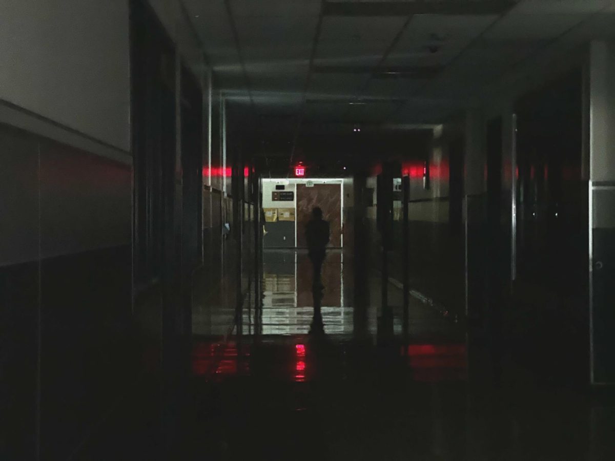 Following a power outage, the lights in the D hallway were temporarily off.