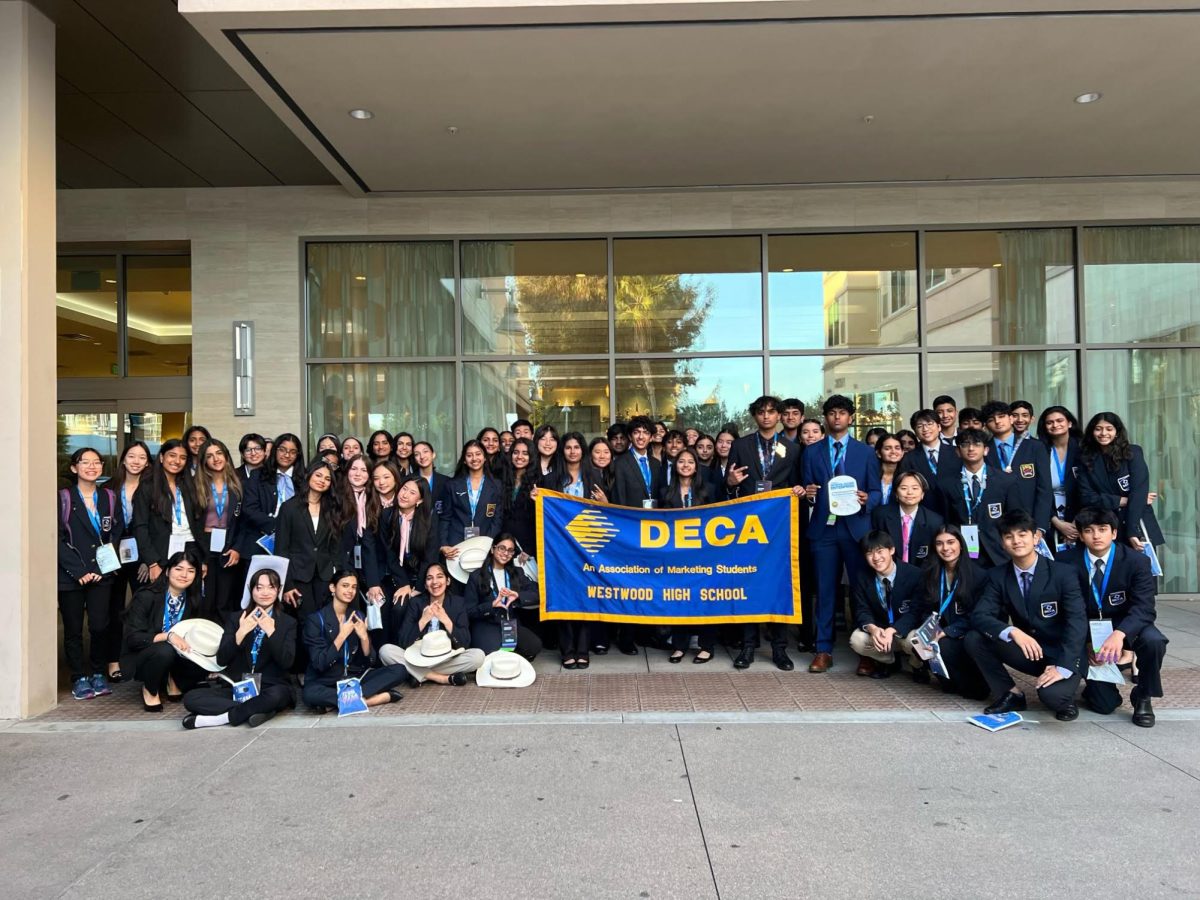 Posing+with+the+chapters+banner%2C+DECA+members+beam+together+at+their+shared+success.+In+order+to+prepare+for+the+International+Career+Development+Conference+%28ICDC%29%2C+many+students+worked+tirelessly+to+perfect+their+projects%2C+hone+presentation+skills%2C+and+study+hard+for+event-based+exams.+