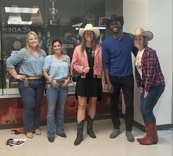 Posing proudly in their spirited getup, staff from the administration team shows off their cowboy attire for Western Wednesday. Howdy Week not only saw multiple students express themselves through fashion, but also gave staff an opportunity to have fun along with their students. 