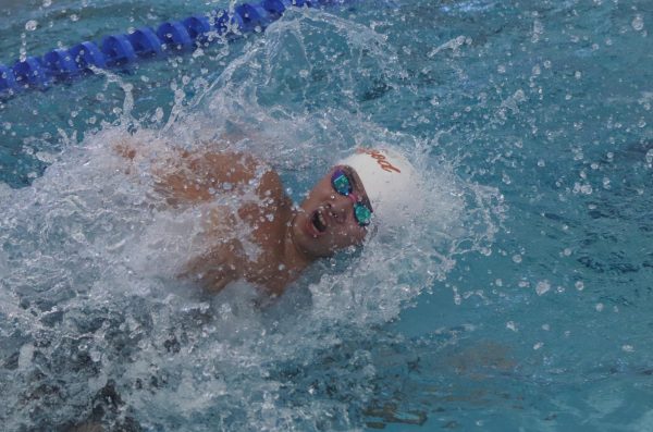 With the cheers of his teammates echoing the aquatic center, Steven Ma '25 propels through the 200 Yard Medley Relay. "We've been leading in the district pretty much this entire season," Ma said. "We've been working hard towards our goal so it wasn't that big of a surprise we won the first Medley Relay."