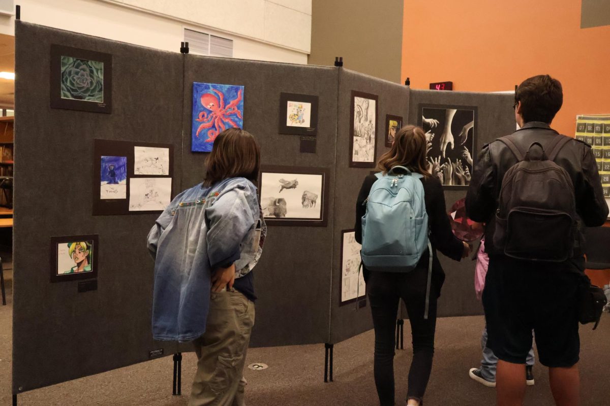 Slowly walking through the array of hanged art pieces, students observe at the paintings and drawings, admiring their intricate composition. NAHS officers spent numerous hours preparing the exhibits to ensure the seamless success of the event. 