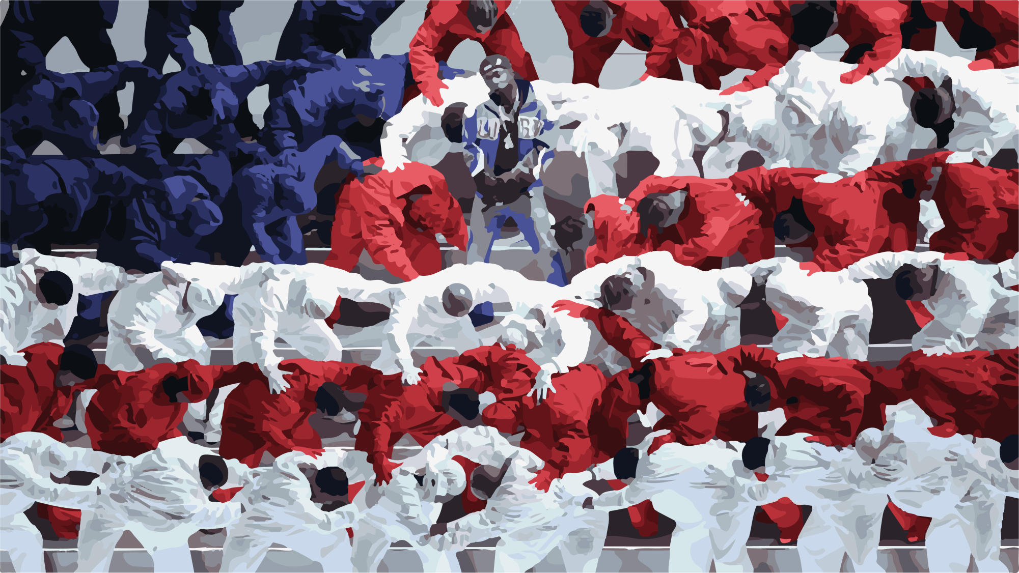 While performing 'HUMBLE', Kendrick Lamar's dancers arrange to represent the American flag. With Lamar very noticeably stood in the center of the flag, this represented the divided and polarized nature of politics in America today.