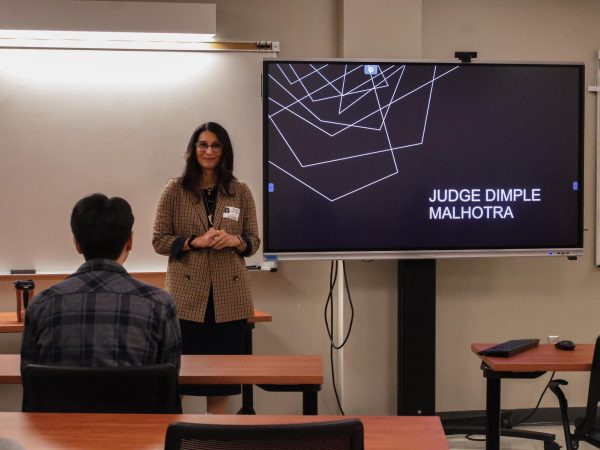 Smiling brightly, Judge Dimple Malhotra begins her presentation. During Flex, Ms. Malhotra shared her input on her career, journey and advocacy to students. “I hope [students] got a little bit more information about following their passion," Ms. Malhotra said. "[Alongside] if they're interested in law and want to help people, how they can do that, and the different ways to do so."