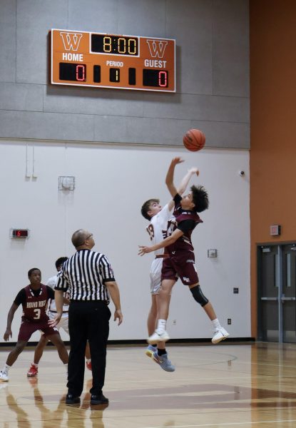 Starting the game off, Clayton Steinheider '29 wins the jump ball for Westwood. Westwood set the tone early with a strong performance, which led to a close and hardfought matchup.
