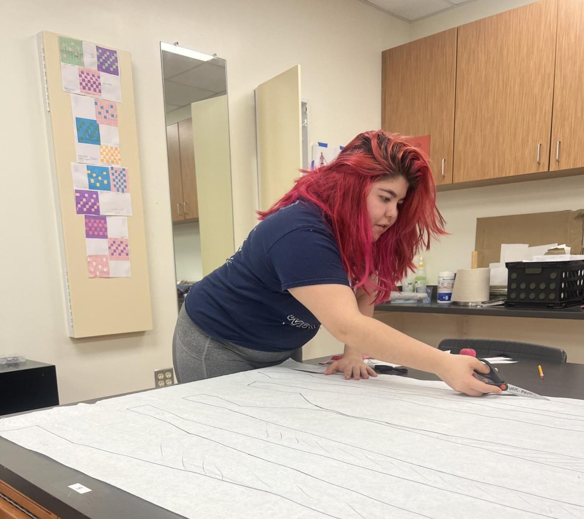 Eager to design her fashion piece, Sofia Varela '26 was working to bring her vision to life. She executed this by using the resources around her such as the Westwood fashion course supplies. Allowing, her to produce a high quality design furthering her chances of success at the University of the Incarnate Word's competition.